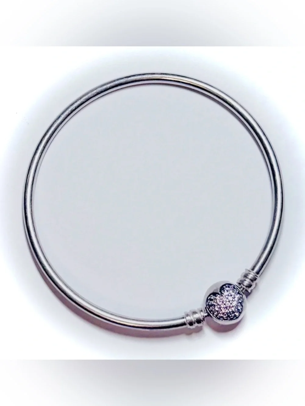 Pandora Sterling Silver Bangle Bracelet with Pink Sparkly Stone Clasp